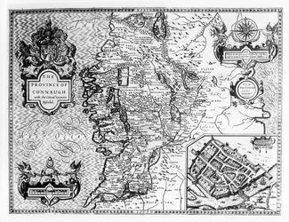 La Province de Connaught avec la Ville de Galway, gravée par Jodocus Hondius, de 